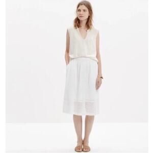Madewell Trellis Eyelet Bright White‎ Midi Skirt Size XS